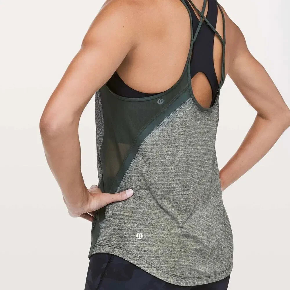 LULULEMON Run Off Route Tank Top Heathered Camo Green